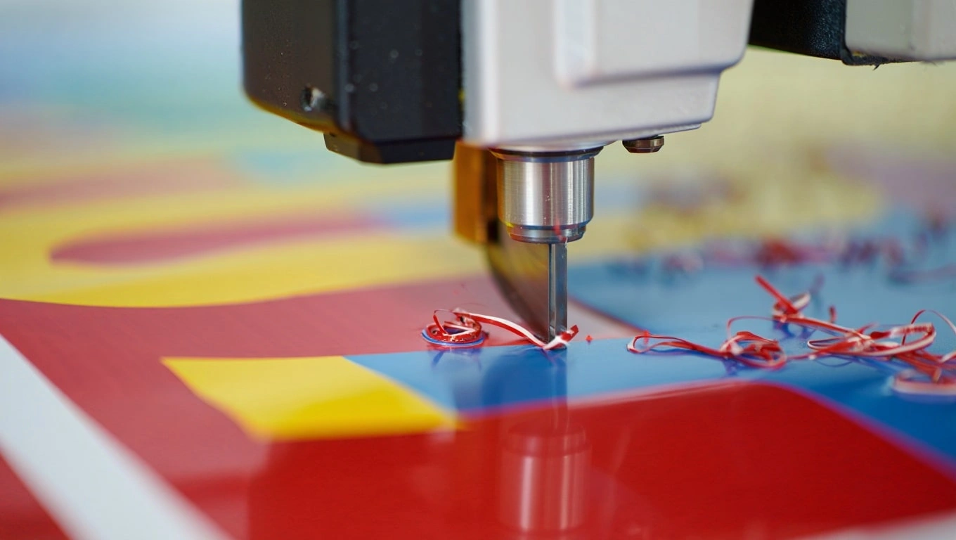 режущий плоттер вырезает контур из виниловой пленки