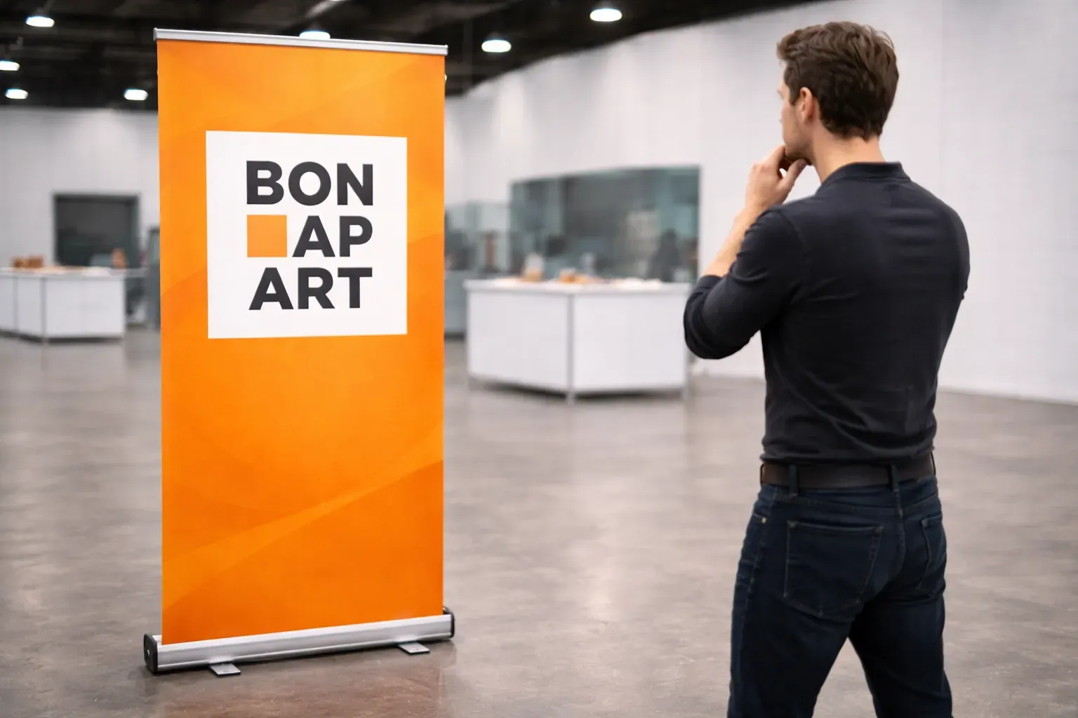 стенд уже полностью собран, и человек оценивает внешний вид